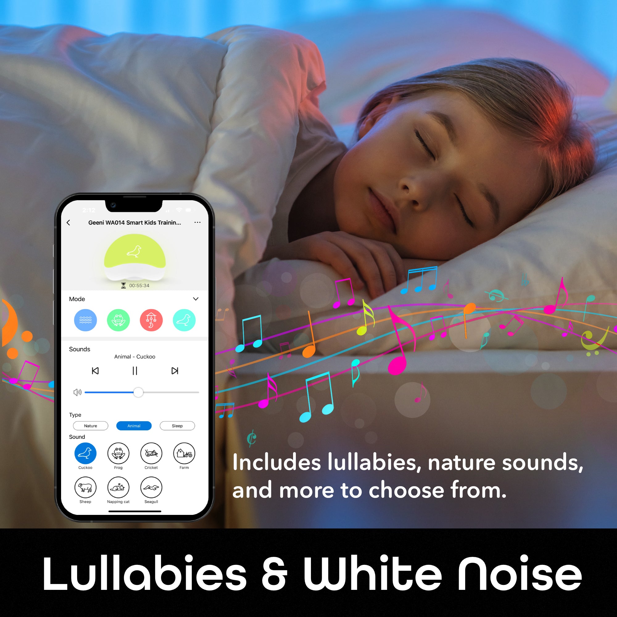 Geeni Rise & Shine Smart WiFi Kids Alarm Clock & Night Light - Color Changing LED for Bedroom, Nursery, and Gentle Wake-Up Training
