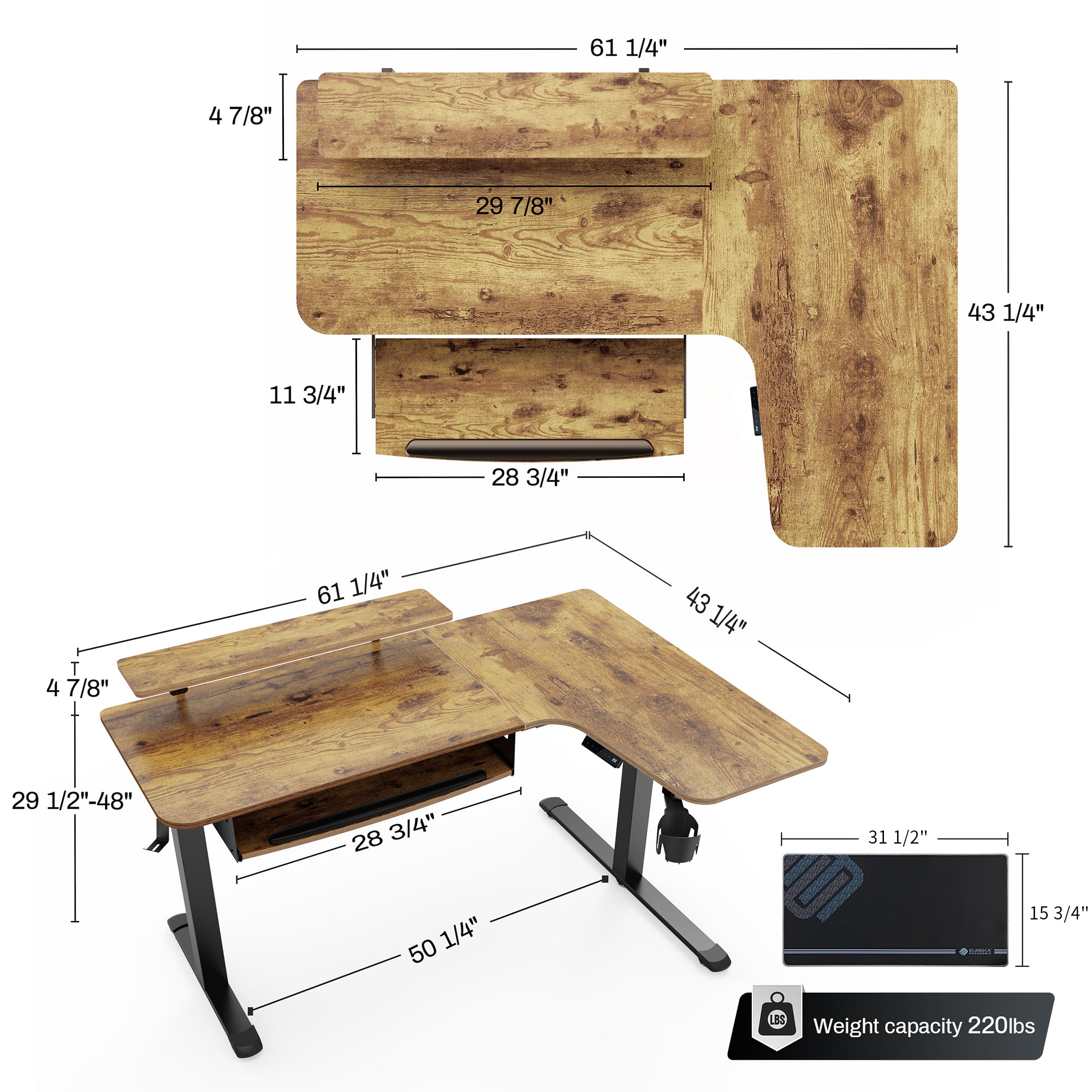 Ergonomic L-Shaped Standing Desk with Accessories Set (60x23 Inches) - Perfect for Home Office & Workspace Setup