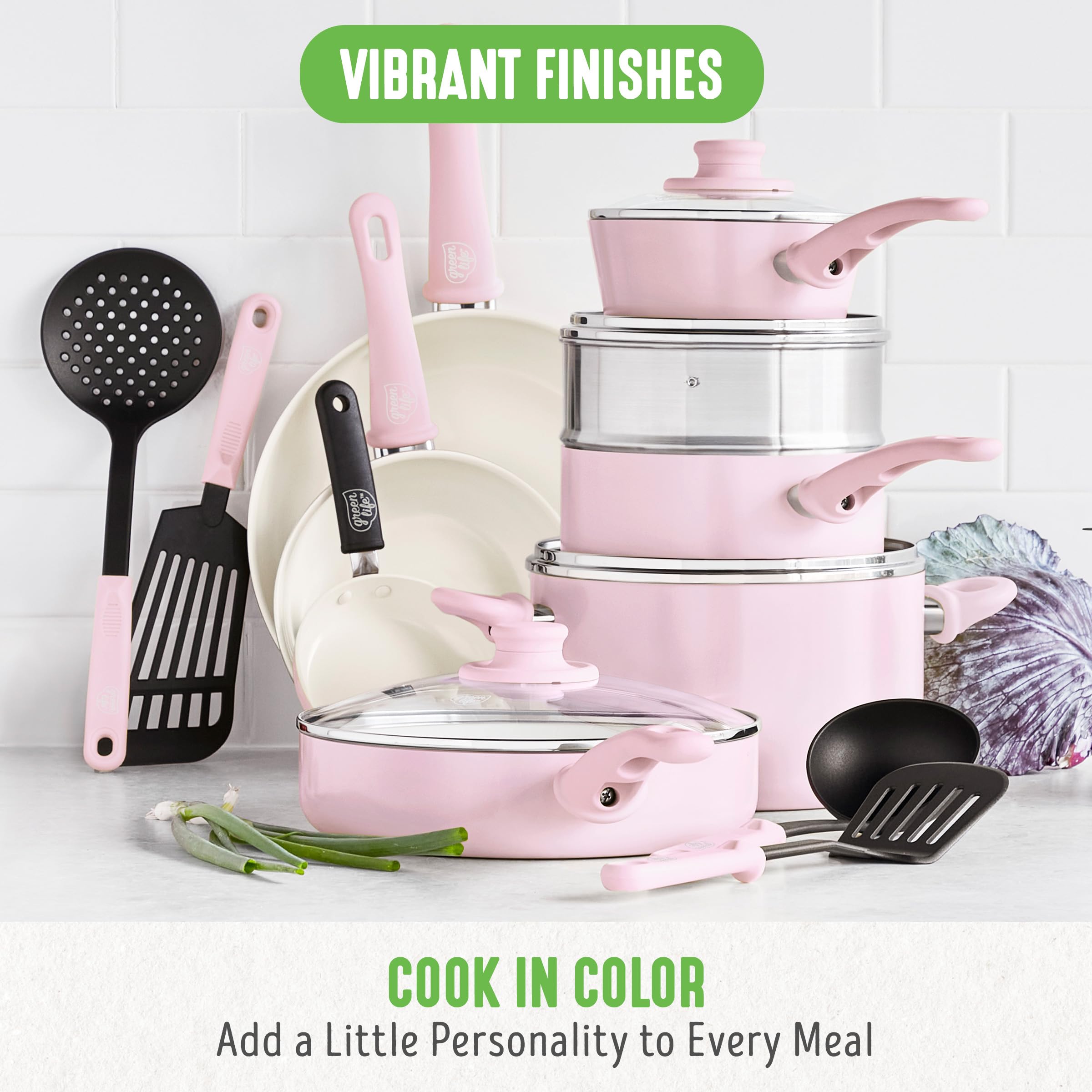 GreenLife Soft Grip 16-Piece Non-Toxic Ceramic Nonstick Cookware Set - PFAS-Free, Oven & Dishwasher Safe Pots and Pans with Glass Lids & Stay-Cool Handles - Perfect for Frying, Sauteing, and Cooking Family Meals - Ideal for Home Chefs and Everyday Kitchen Use