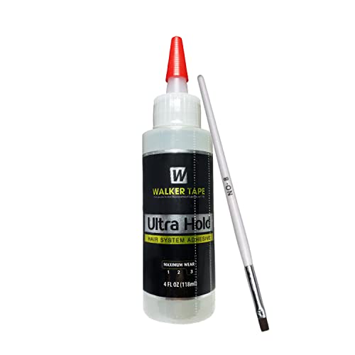 Ultra Hold Hair System Adhesive 4oz with Nozzle & Brush - Bold Hold Wig Glue for Lace Front Wigs & Weaves | Long-Lasting Lace Adhesive for Active Lifestyles | Perfect for Daily Wear, Cosplay & Theater Performances