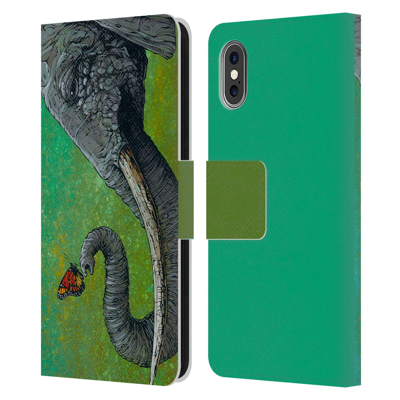 David Lozeau The Elephant Colorful Grunge Leather Book Wallet Case for iPhone X/Xs – Stylish Protective Cover for Everyday Use & Travel