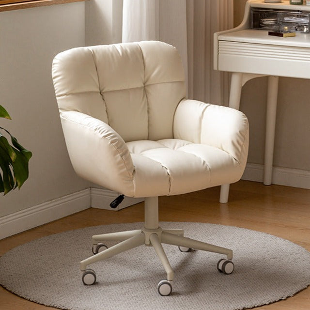 Organic Leather Dressing Stool - Adjustable Cream Makeup Vanity Chair for Salon, Bedroom & Bridal Makeup | Portable Cosmetic Stool with Wheels