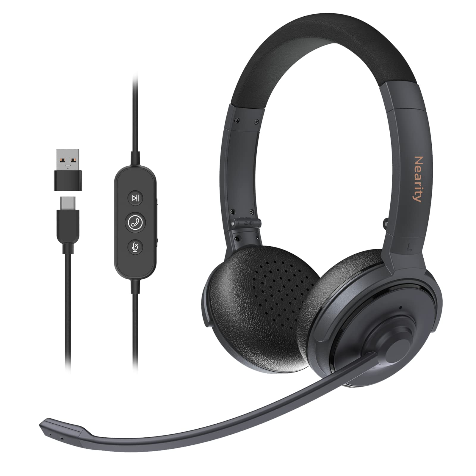HP20 Wired Computer Headset with Noise Cancelling Microphone - USB/Type-C On-Ear Headphones for PC, Mac, Laptop & Tablet - Perfect for Office, Home & Business Conference Calls