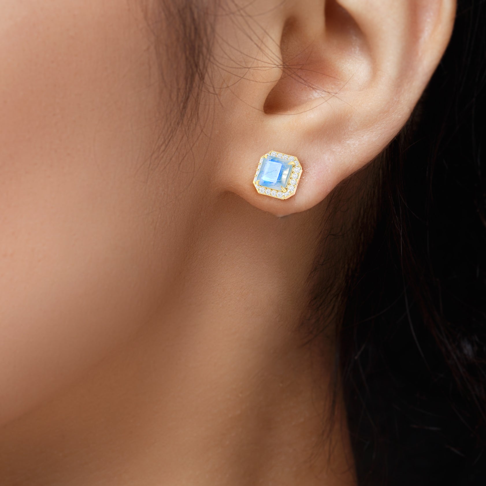 Natural Moonstone Stud Earrings for Women - Sterling Silver Push Back Earrings for Daily Wear & Gift Giving - Boho Chic Jewelry for Casual & Formal Occasions
