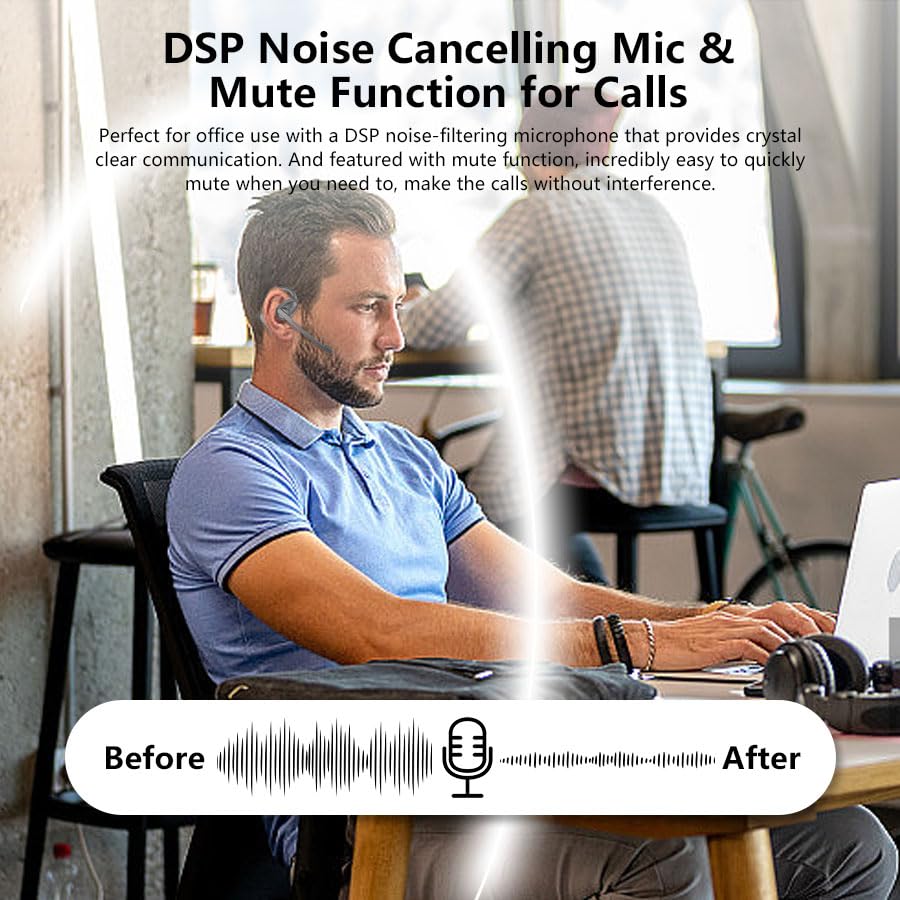 iDIGMALL A2 Open Ear Bluetooth Headset with U2 USB Dongle - Wireless Earbuds with Noise Canceling Detachable Mic & 60H Charging Case for Office, Home, Work, Driving - Perfect for Conference Calls, Remote Work & Commuting