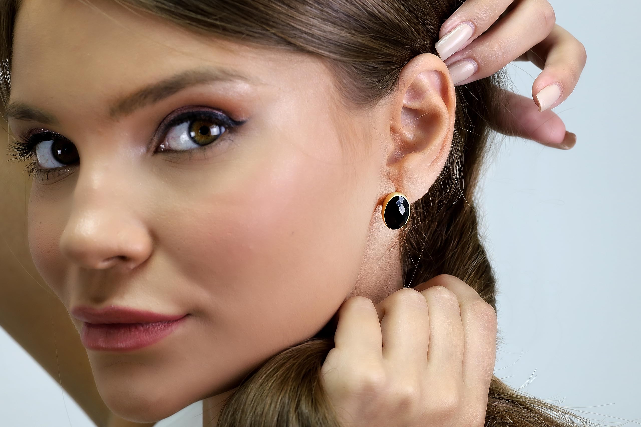 Black Onyx Stud Earrings in 18k Gold Vermeil - Minimalist Oval Gemstone Jewelry with Gold Bezel Setting - Perfect for Everyday Wear, Office & Special Occasions
