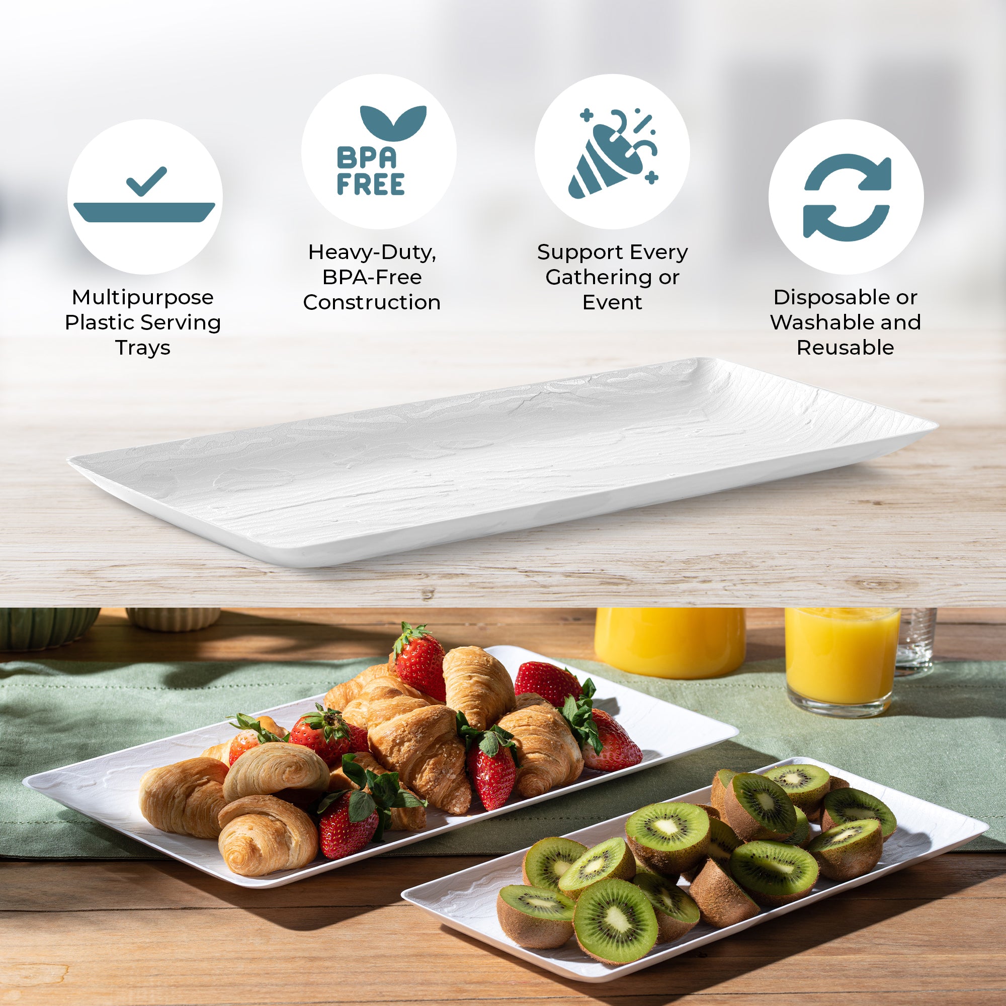 6.25 x 14 Inch White Rectangle Serving Trays - Set of 5 - Perfect for Party Platters, Breakfast in Bed, and Home Decor