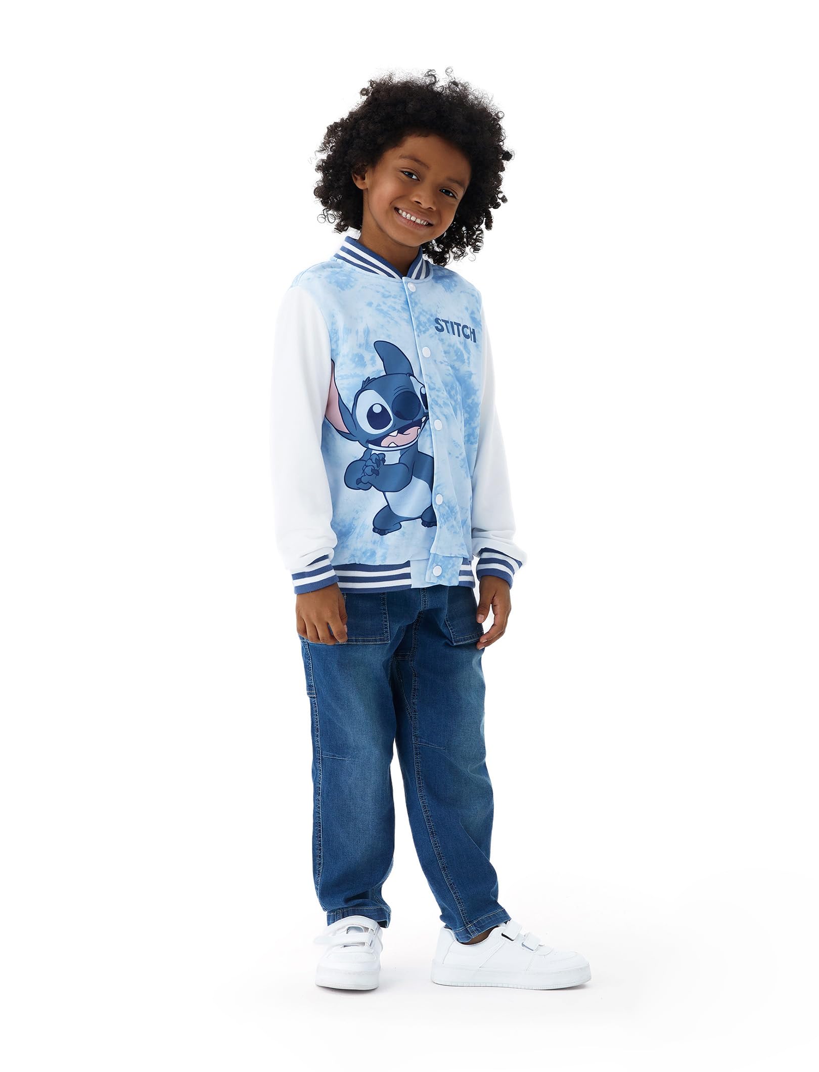 Disney Minnie Mouse & Mickey Mouse Stitch Kids Varsity Bomber Jacket - Lightweight Button-Up Sweatshirt for Toddler to Big Kids (2T-14) | Cute Cartoon Character Outerwear for School, Playdates & Family Outings