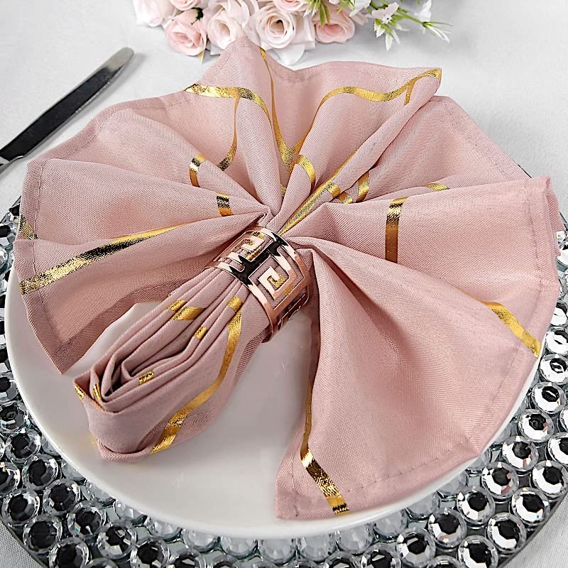 BalsaCircle 5 Pack Dusty Rose Geometric Design Polyester Napkins for Wedding, Party, Dinner & Catering Events - Elegant Table Decor for Reception, Banquet and Home Dining