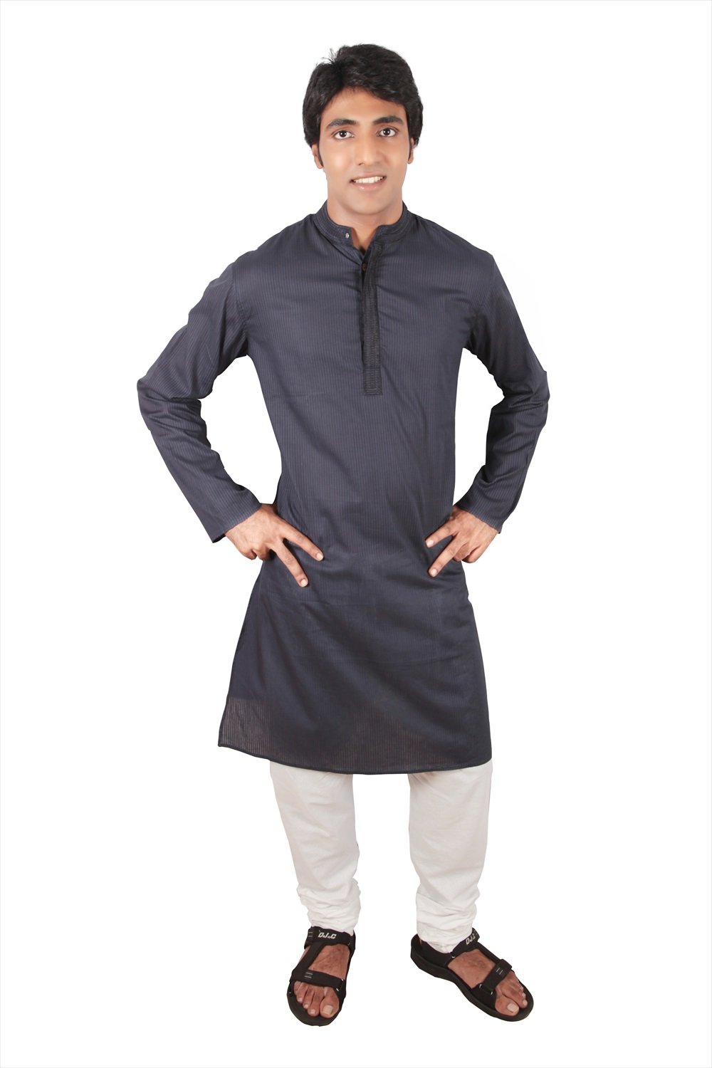 Men's Indian Long Kurta Tunic with Banded Collar & Embroidered Placket - Traditional Ethnic Shirt Set for Weddings, Festivals & Cultural Events