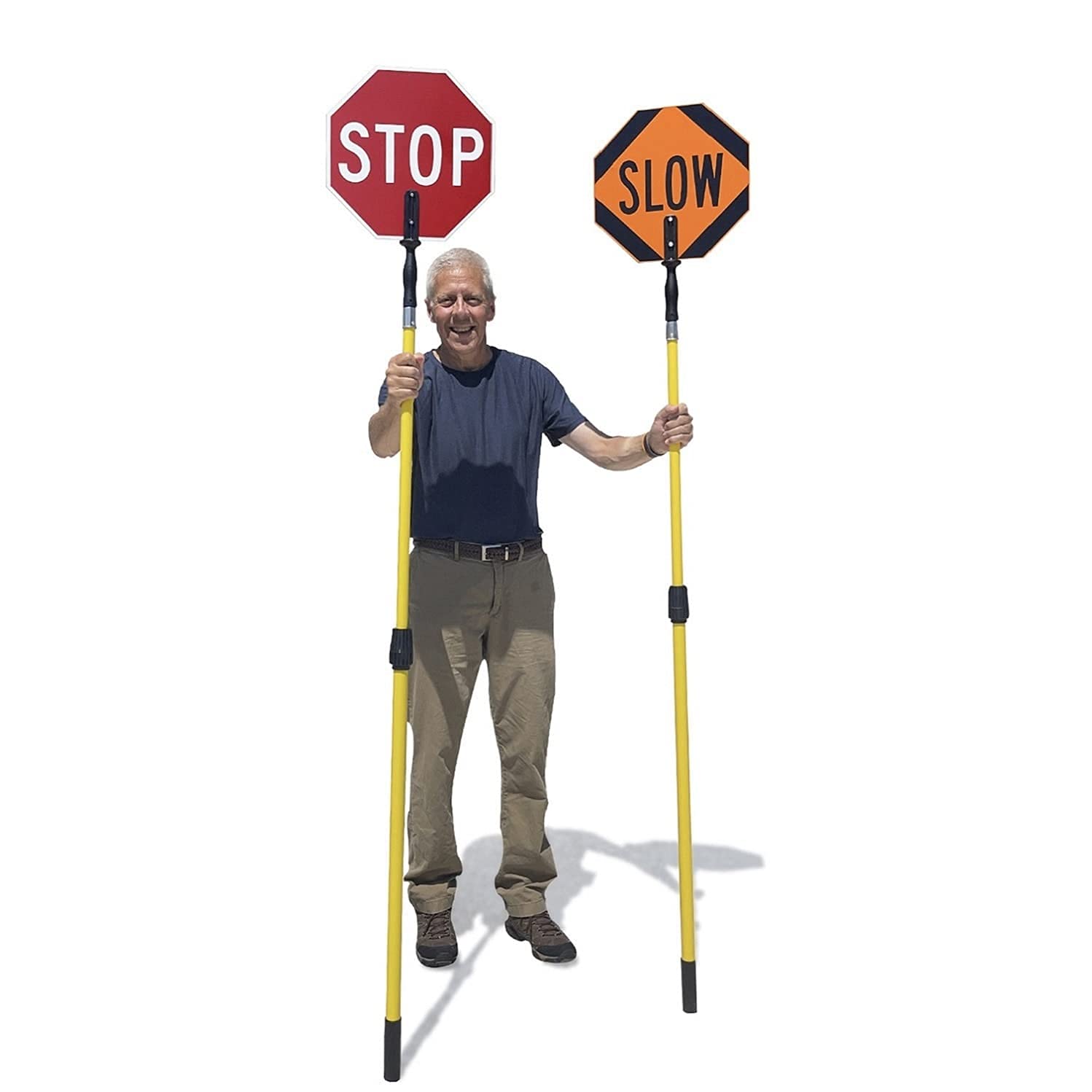 SmartSign 18 x 18 Inch Double-Sided Stop Slow Crossing Guard Paddle - 6ft Telescopic Pole, 120 Mil Aluminum Composite with 3M Engineer Grade Reflective Material (Multicolor) - Perfect for School Zones, Traffic Control & Construction Safety