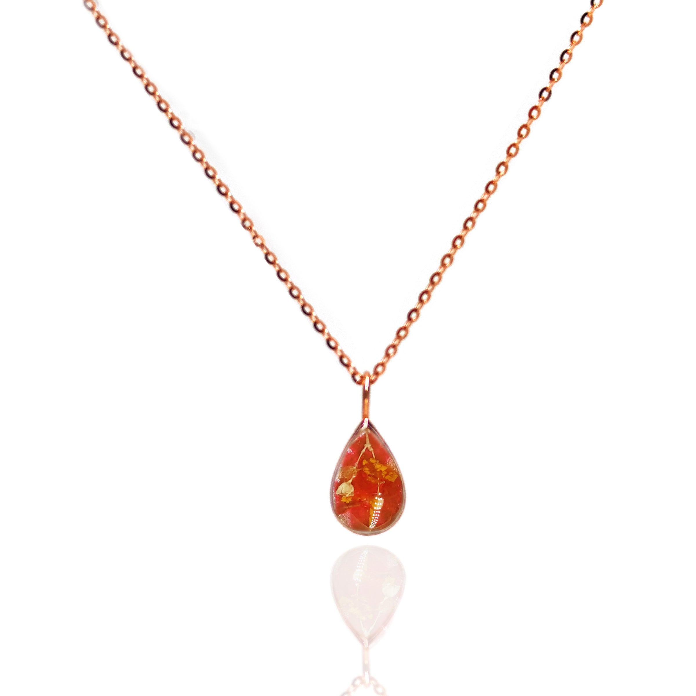 Classic Teardrop Solid Gold Necklace with Dried Flowers - Elegant Memorial Jewelry for Weddings, Funerals & Special Occasions