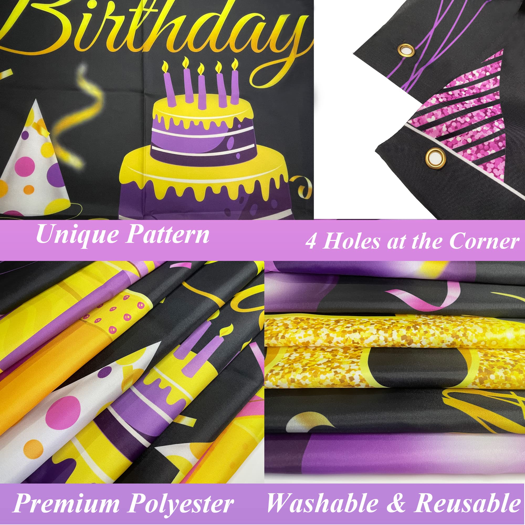 Happy 50th Birthday Backdrop Banner - 70.86” x 43.3” Purple & Black Party Decor - Cheers to 50 Years Old Celebration Supplies - Yard Sign, Poster Background for Birthday Parties, Anniversaries & Milestone Events