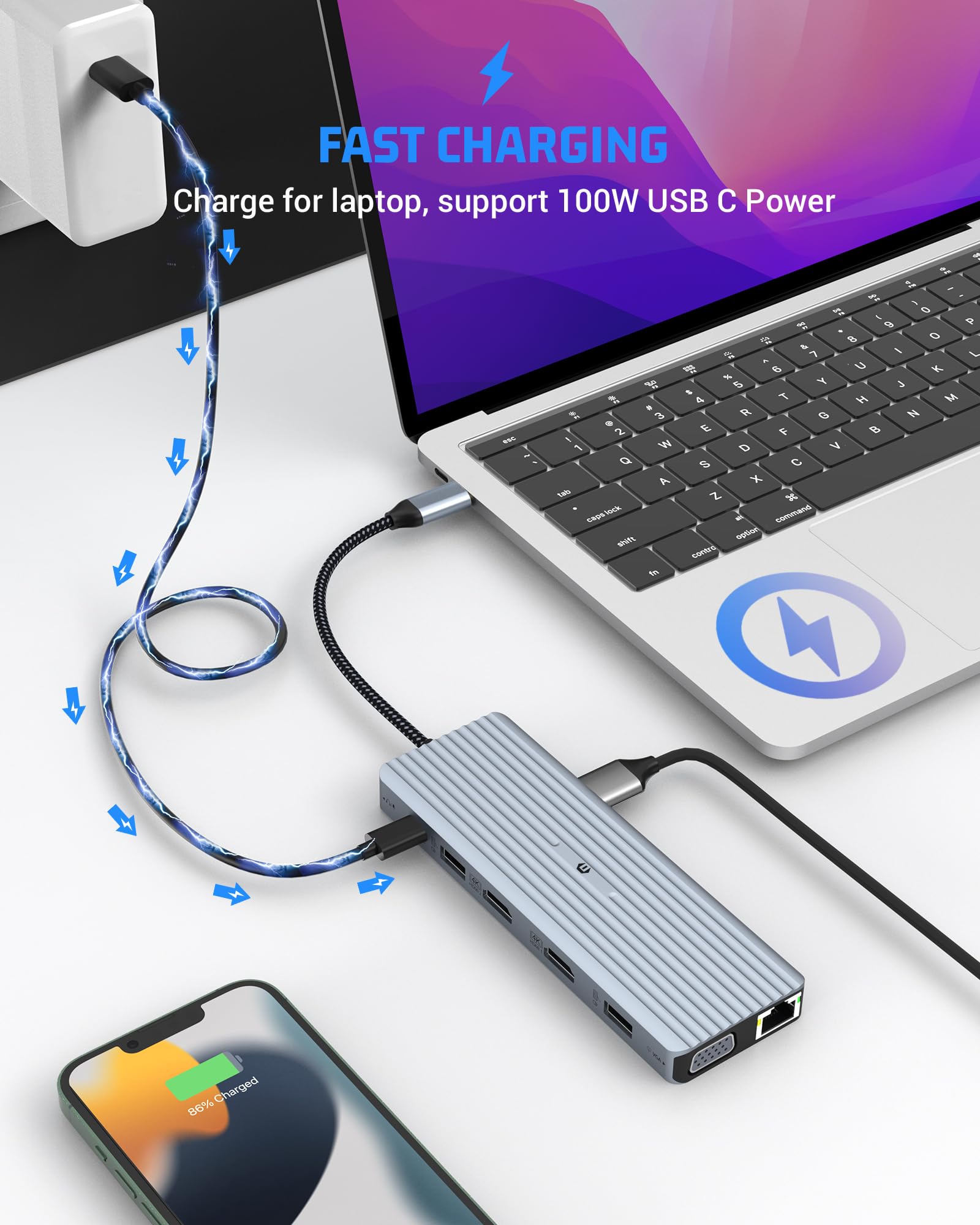 14-in-1 USB C Docking Station with 4K HDMI, PD & Ethernet for Laptop & Office