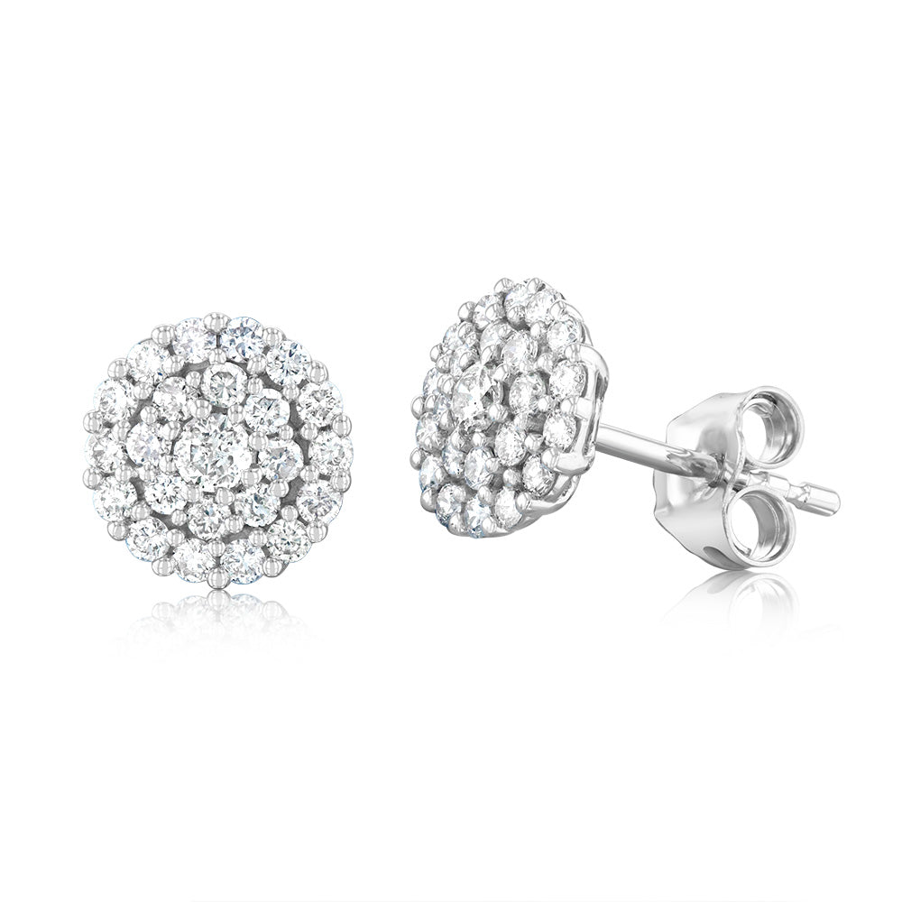 9ct White Gold 1/2 Carat Diamond Cluster Stud Earrings for Women - Elegant Wedding, Anniversary & Party Jewelry Gift