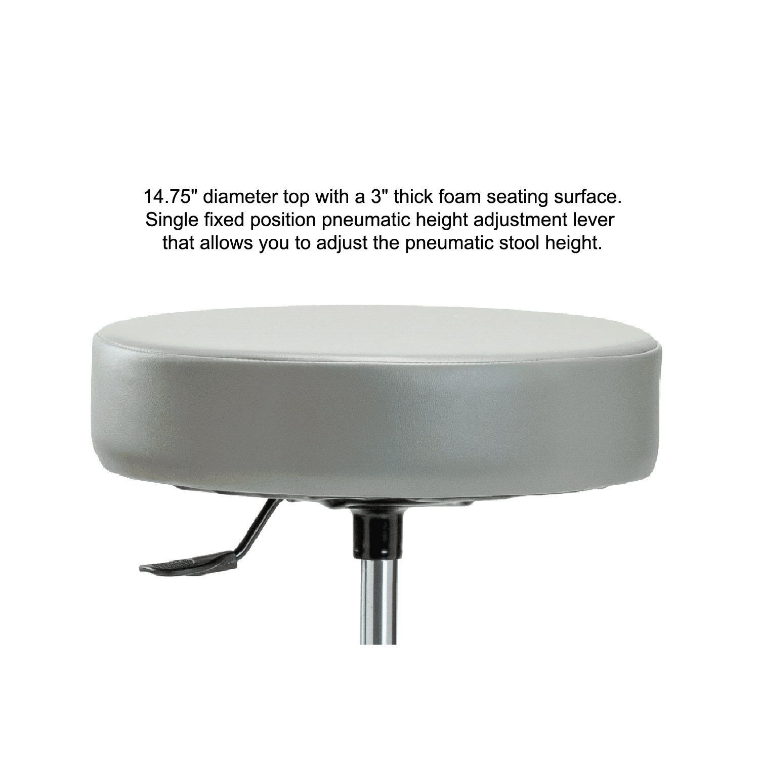 Adjustable Swivel Stool with Rolling Perch Base - Height Adjustable Office Stool for Hardwood & Tile Floors - Off-White Vinyl Upholstered Desk Chair for Home Office, Kitchen Island, or Salon Workstation