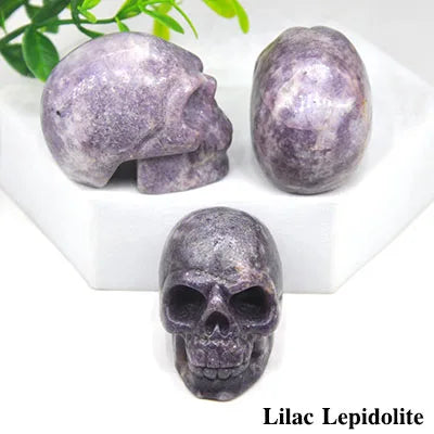 2 Pack Skull Statue - Natural Stone Healing Crystal Hand Carved Home Decor, Wicca Energy Chakra Healing Gem Figurine - Perfect for Meditation, Altar Display & Spiritual Gift Giving
