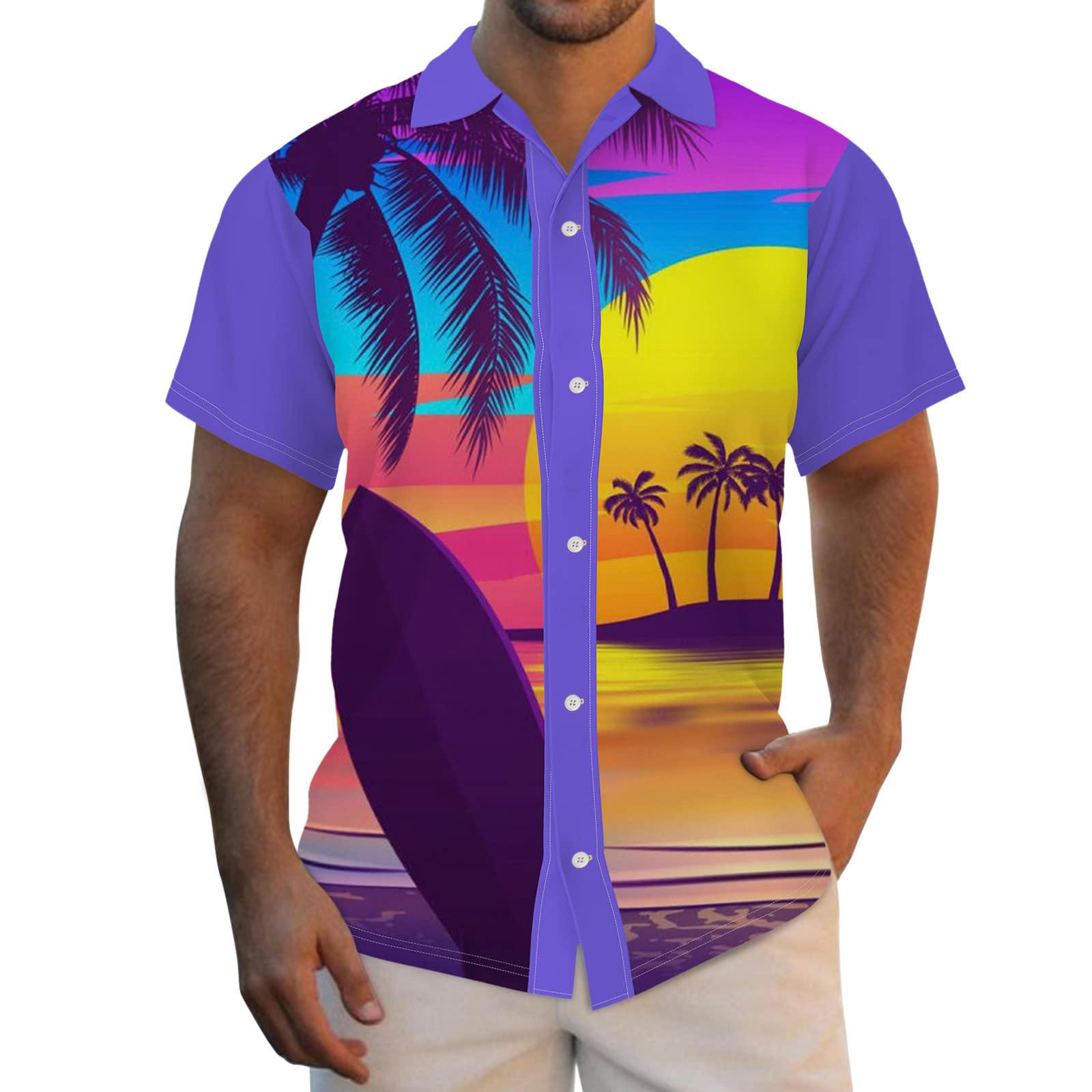 Men's Short Sleeve Cotton & Polyester T-Shirts - Dark Green, Maroon, Navy Blue & White Plain & Aloha Shirt Designs for Casual Wear, Summer Outfits & Beach Vacation