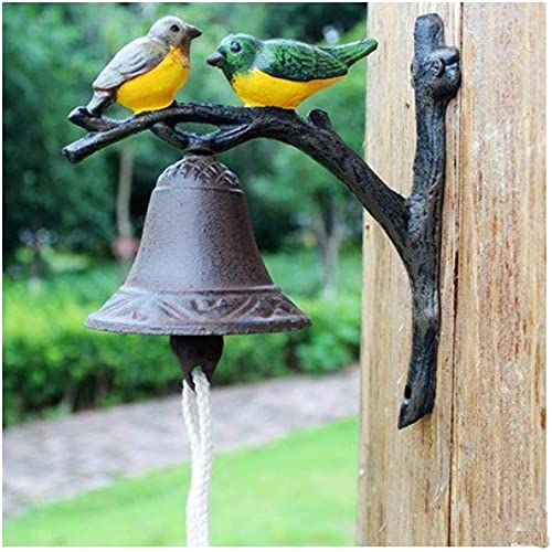 JTYX Hand-Painted Cast Iron Wall Bell with Lovely Birds Design - Vintage Manual Shaking Doorbell for Indoor/Outdoor Use - Rustic Wall Mounted Decoration for Garden, Home, Porch & Farmhouse (Perfect for Calling Family to Dinner, Announcing Guests & Countryside Decor)