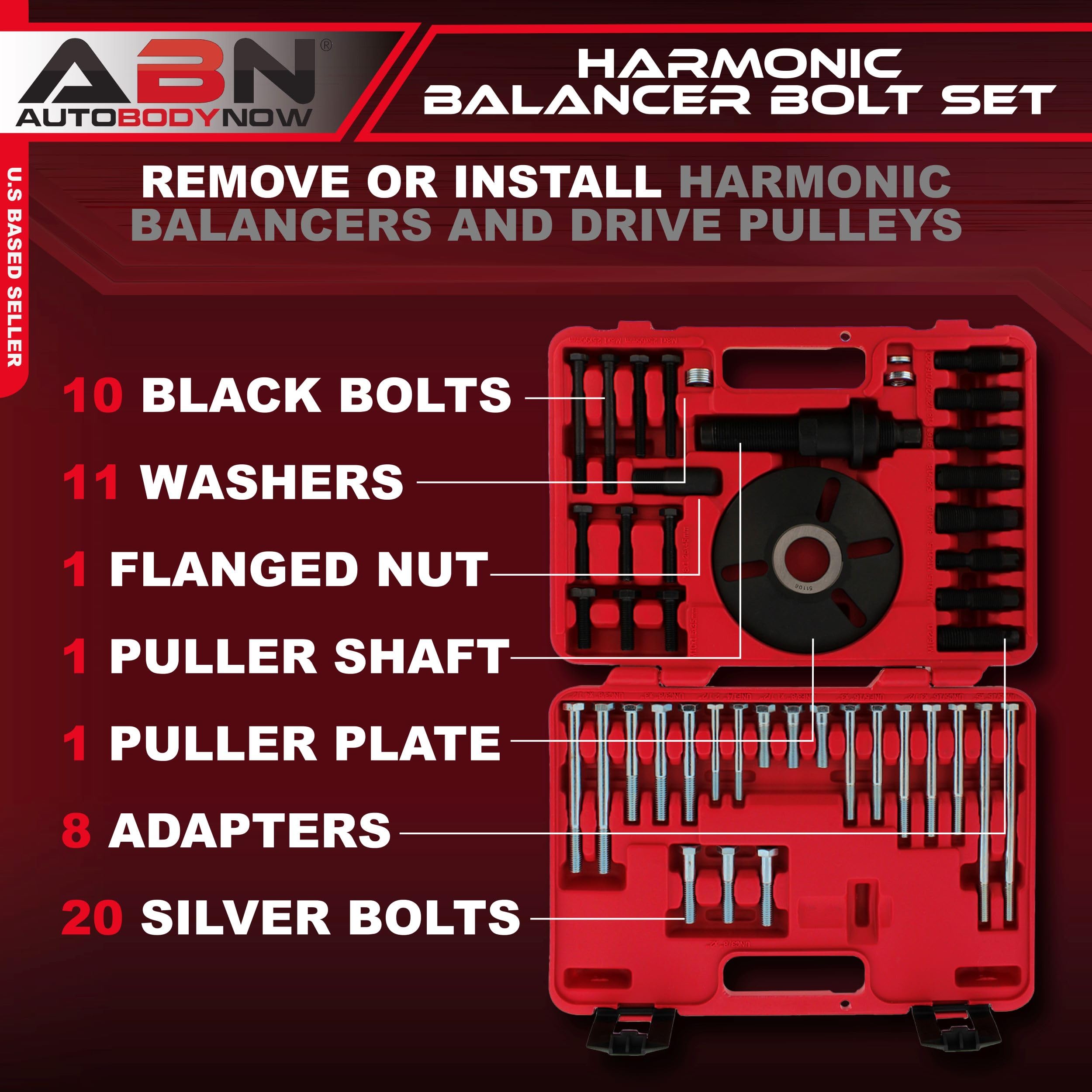 ABN 52-Piece Harmonic Balancer Puller and Installer Tool Kit - Universal Pulley Puller Set for Removal & Installation of Balancers, Gear Pulleys, Steering Wheels | Professional Automotive Repair Tool for Mechanics, DIY Enthusiasts