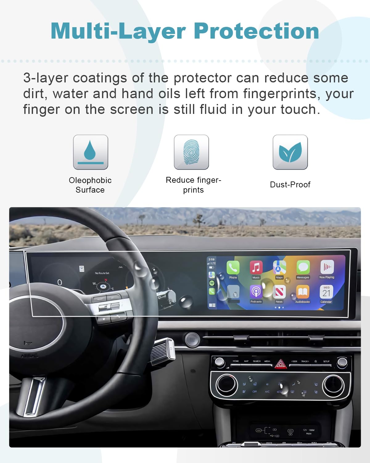 4PCS Screen Protector for 2025 Hyundai Tucson & Santa Cruz - Tempered Glass Dual Screen & AC Climate Display Protectors | Car Accessories for Touchscreen Protection & Anti-Glare Driving
