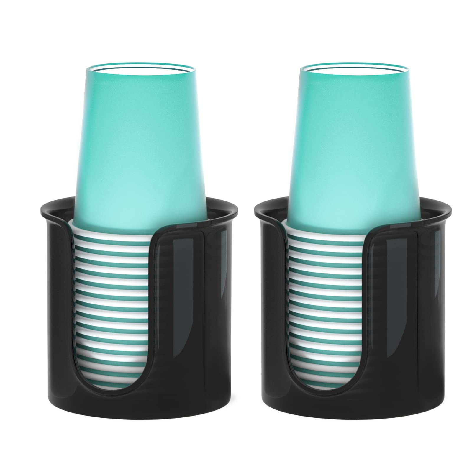 2-Pack Black 3 oz Bathroom Cup Holder - Small Paper Cup Dispenser for Mouthwash & Vanity Countertop Organization - Perfect for Bathroom, Salon, Hotel & Home Use - Ideal for Oral Rinse, Dental Care & Guest Convenience