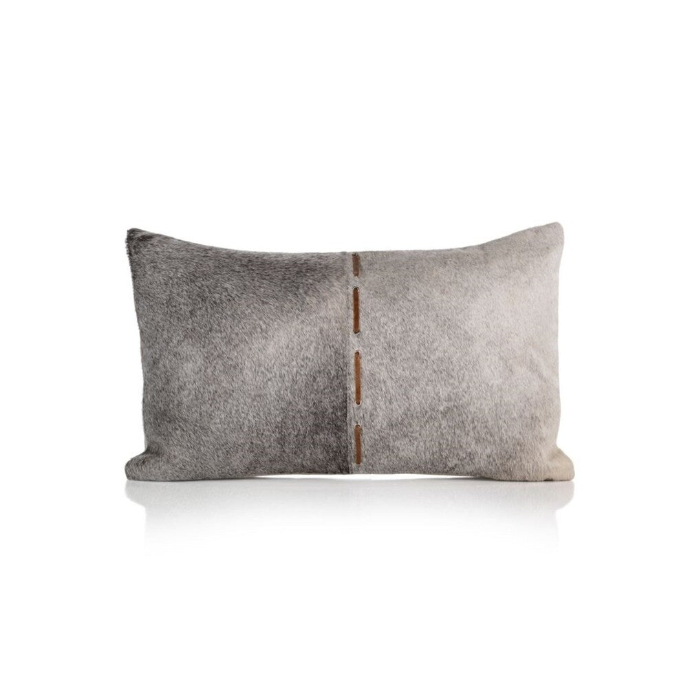Aman 20 x 12 Inch Leather Patchwork Throw Pillow with Soft Fur Coating - Perfect for Sofa, Bed, and Home Decor