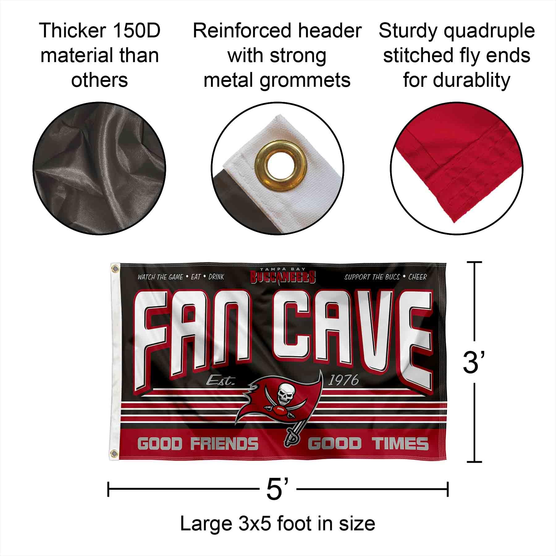 WinCraft Tampa Bay Buccaneers NFL Team Fan Cave Banner Flag - Perfect for Game Day Decor, Man Cave, Tailgating & Home Sports Room