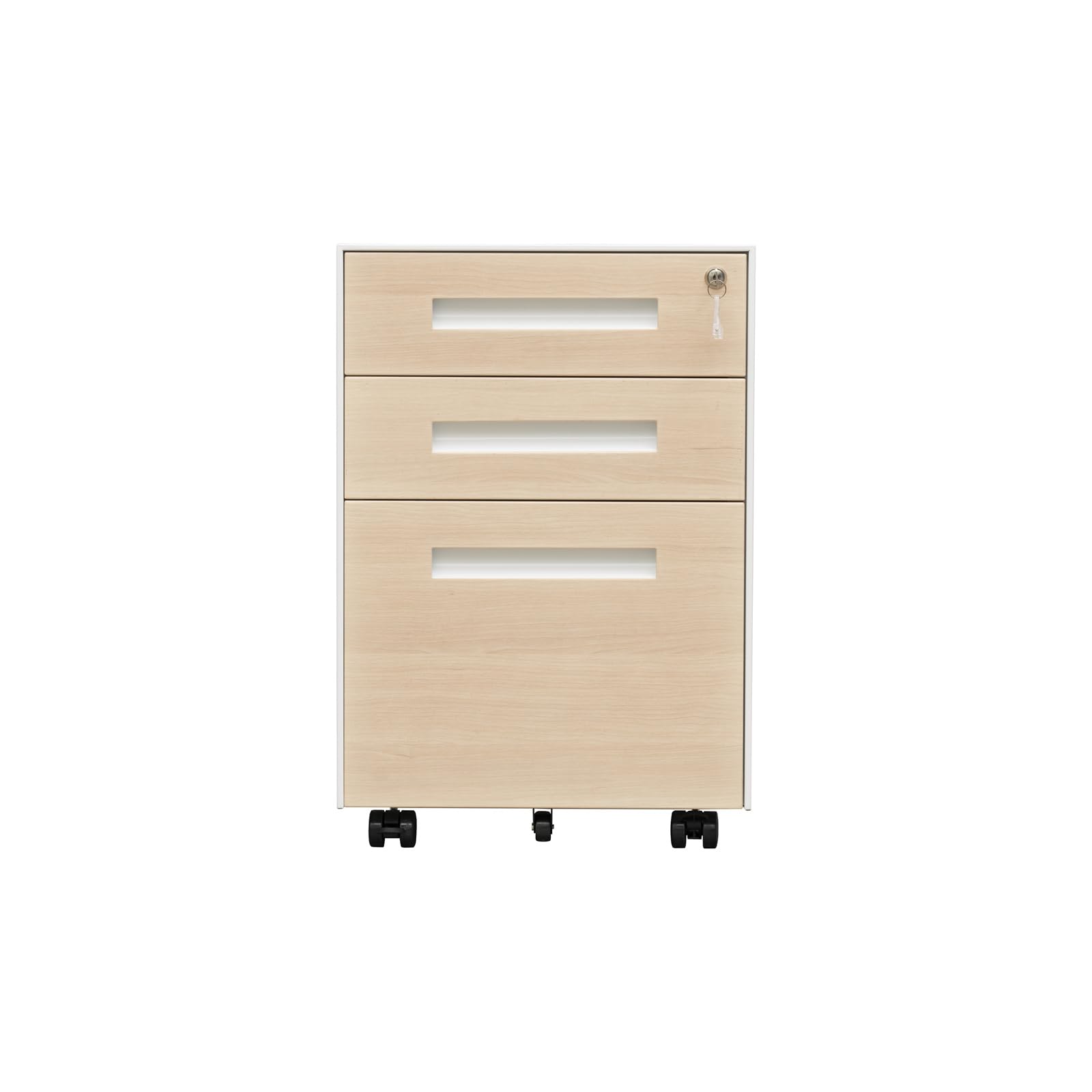 DRAMLOR 3-Drawer Mobile File Cabinet with Lock - Steel Office Storage Cabinet, Fully Assembled with Wheels - Cherry Finish for Home & Office Organization