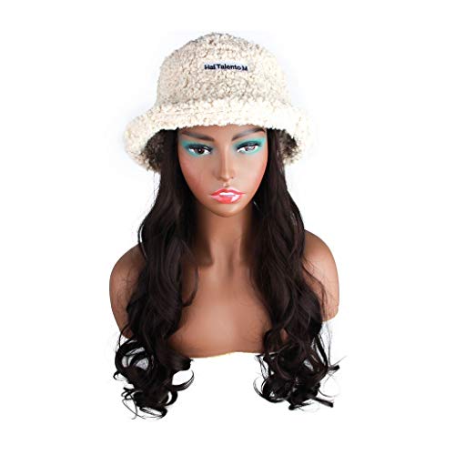 WPYYI 22 Inch Long Wavy Synthetic Hair Wig with Knitted Fisherman Hat - Winter Warm Fashion Wig Cap for Women | Perfect for Cold Weather, Outdoor Activities & Costume Parties