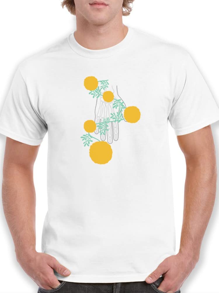 Men's Hand and Plants Graphic T-Shirt - SmartPrintsInk White Cotton Tee for Casual Wear & Outdoor Activities