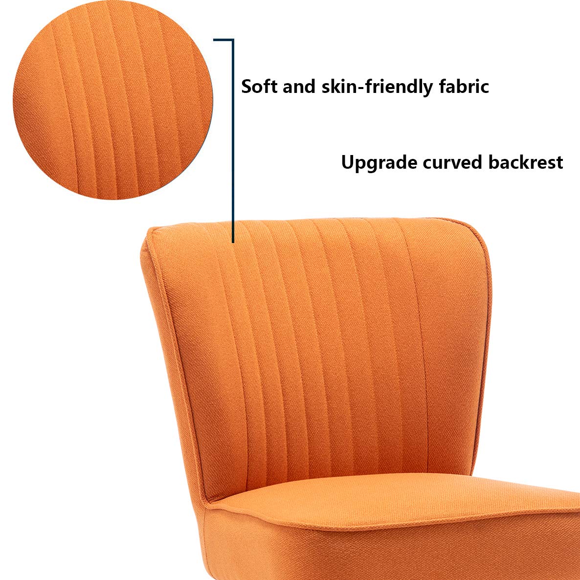 Annjoe Armless Accent Chair Set of 2 - Modern Upholstered Slipper Chairs with Sturdy Metal Legs for Living Room, Dining Room, Kitchen, Office & Bistro - Orange Velvet Fabric - Perfect for Small Spaces, Reading Nooks & Coffee Shops