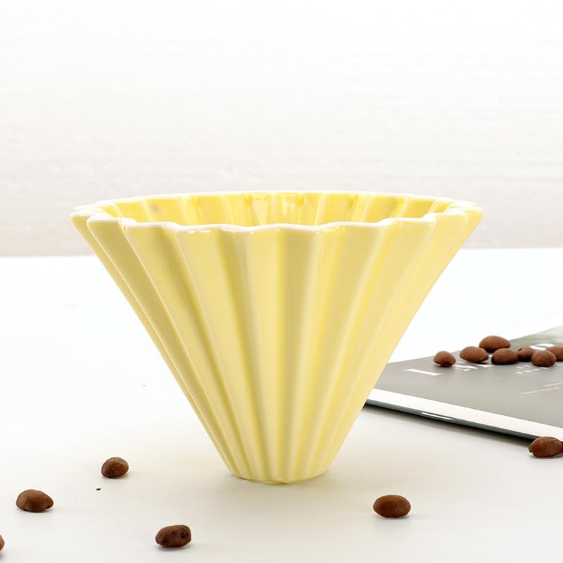 Origami Filter Cup - Ceramic Pour Over Coffee Maker | Manual Non-Electric Coffee Dripper for Home, Office & Camping | Perfect Coffee Gift Set for Beginners & Enthusiasts (Yellow) | Enjoy Specialty Brews Anytime, Anywhere
