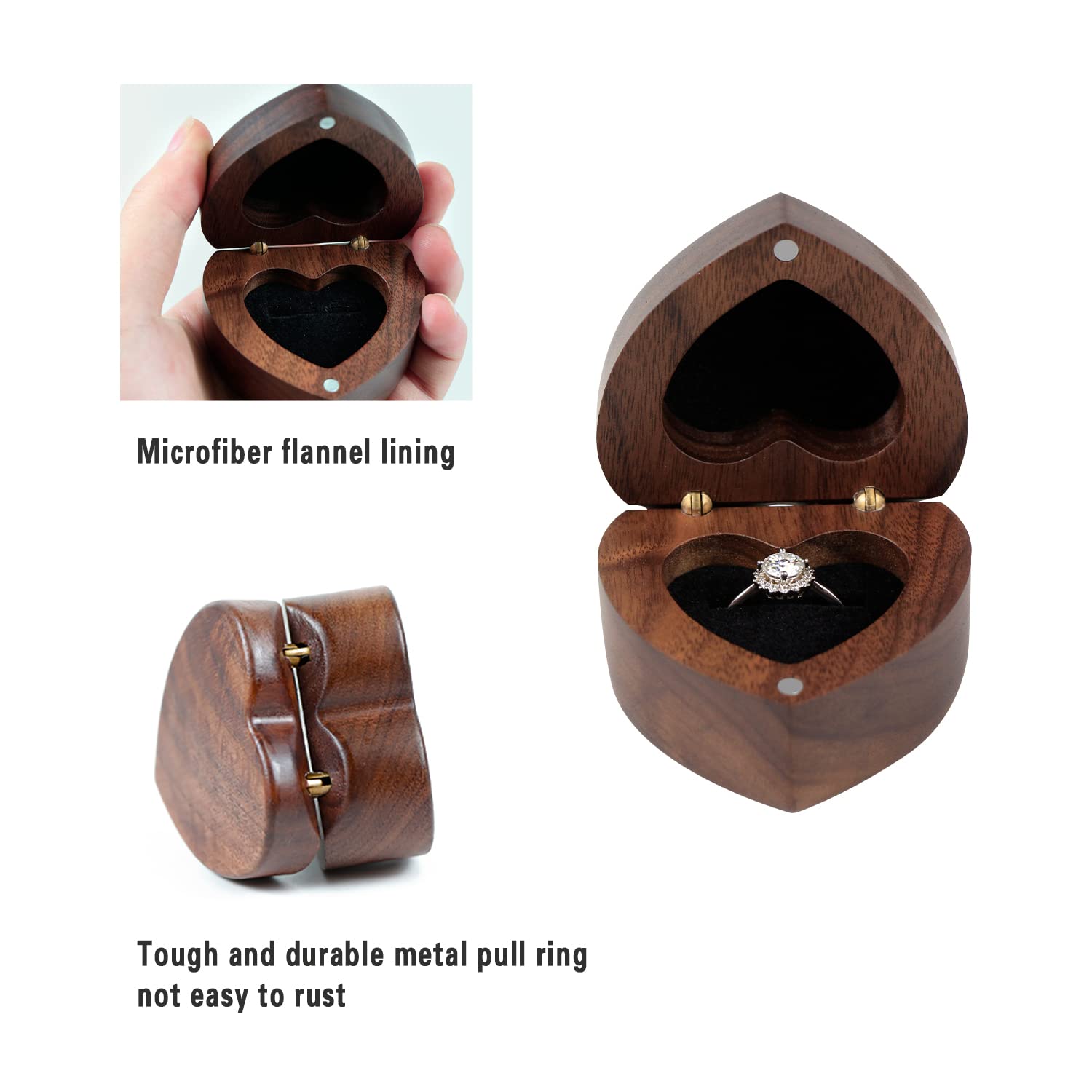 Heart-Shaped Wooden Ring Box with Velvet Interior - Handmade Jewelry Presentation Box for Engagement, Wedding, Proposal - Perfect Jewelry Organizer for Rings, Earrings & Coins - Ideal Gift for Birthday, Anniversary & Special Occasions