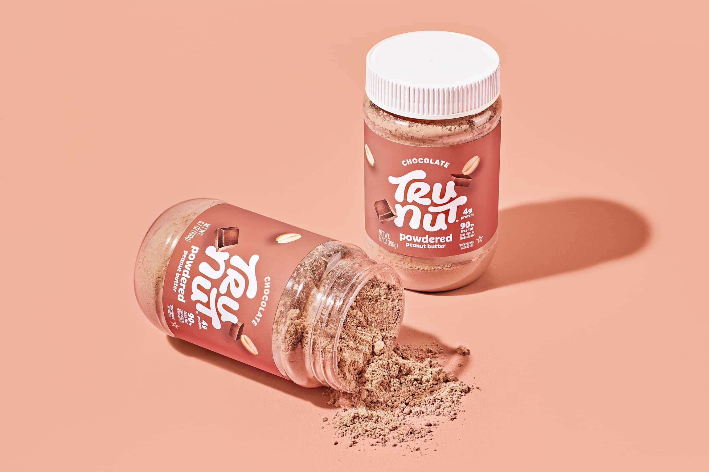 Tru-Nut Chocolate Peanut Butter Powder - Vegan, Gluten-Free, 4g Protein, 50 Calories per Serving - Healthy Peanut Butter Alternative for Smoothies, Baking & Snacks - 6.7oz (190g) Jar