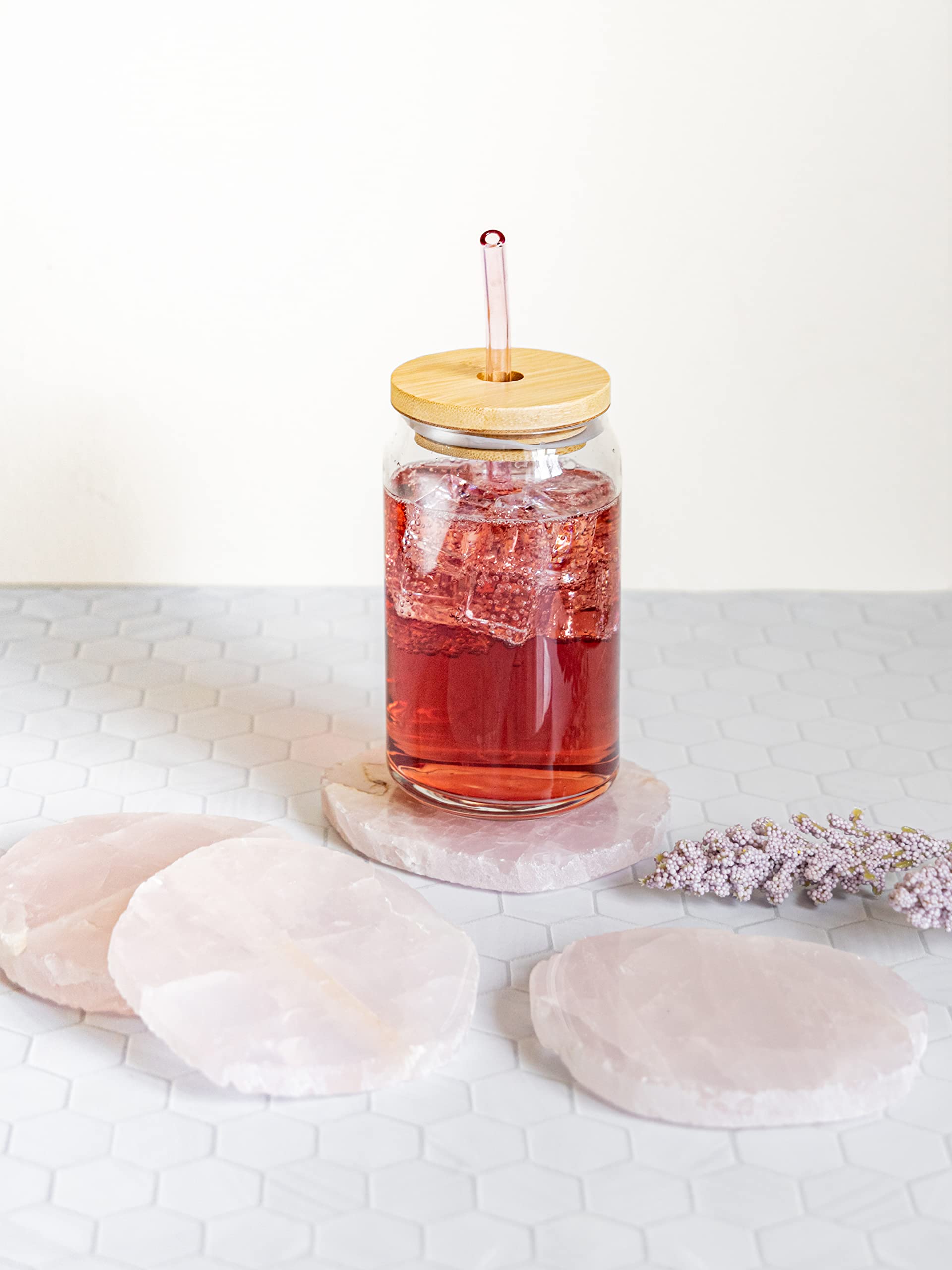 Luxury Quartz Rose Coasters Set of 4 - Non-Slip Stone Coasters for Drinks - Elegant Circular Home Decor & Gift for Housewarming, Wedding, Anniversary - Perfect for Coffee Tables, Dining Tables, and Office Desks