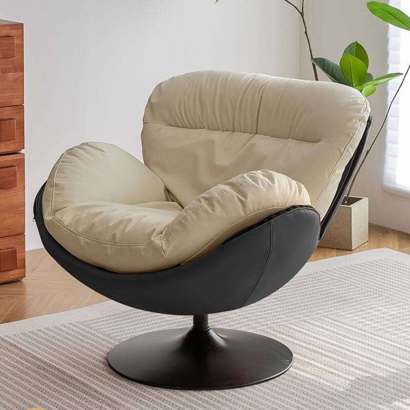 Modern Beige Swivel Ergonomic Accent Chair with Ottoman - Adjustable Rotating Lounge Chair with Removable Cushion for Living Room, Bedroom, or Office - Perfect for Relaxing, Reading, and Entertaining Guests