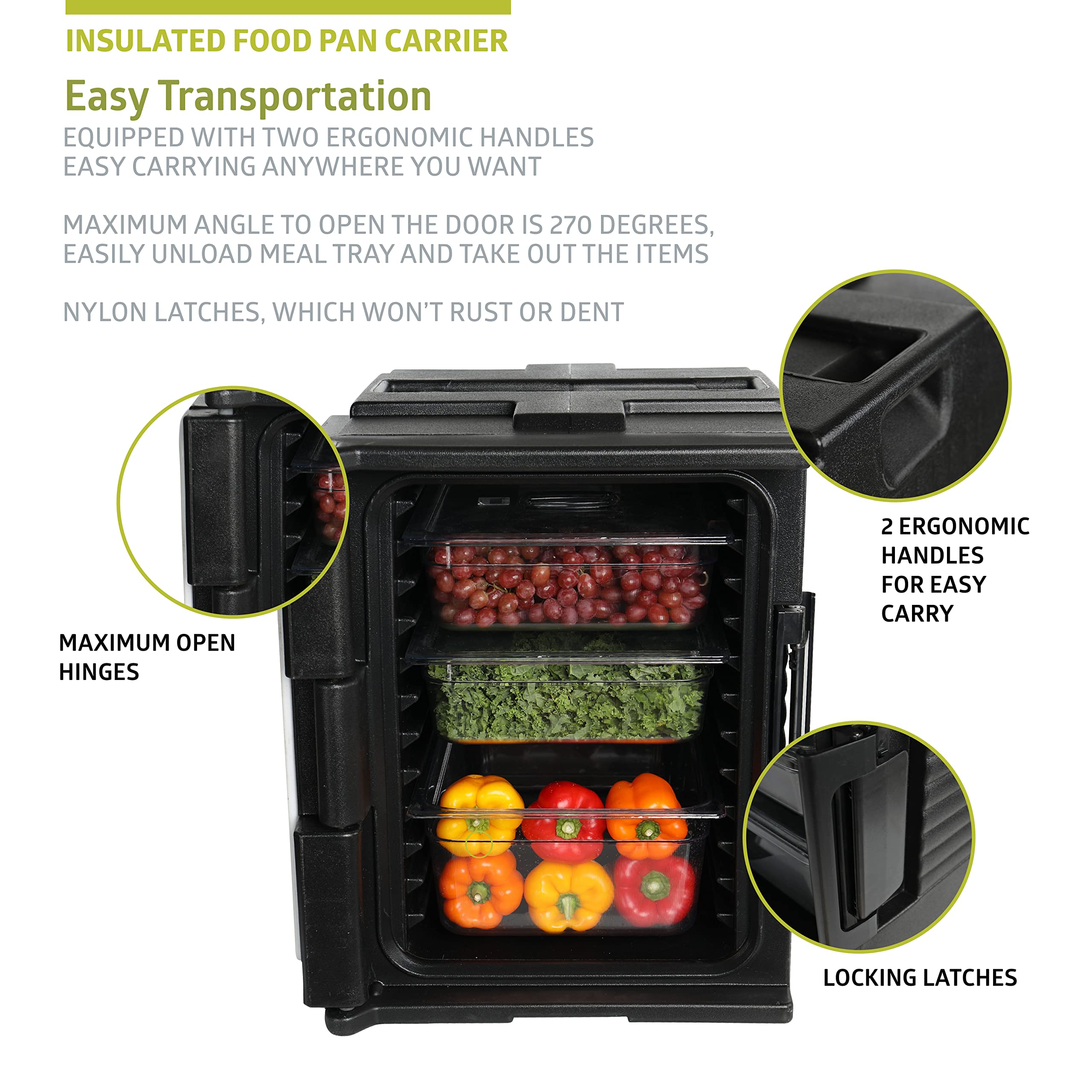 Pearington 92 Quart Insulated Food Pan Carrier with End-Loading Design - Holds 5 Full-Size Pans | Perfect for Catering, Restaurants, and Food Service Businesses | Keeps Meals Hot or Cold During Transport