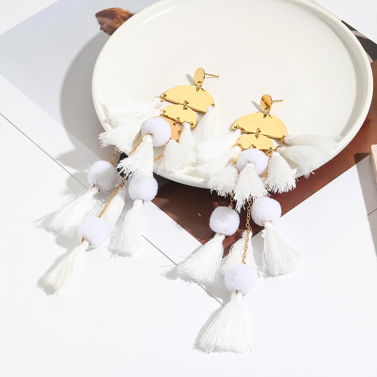 Boho Tassel Earrings for Women - Handmade Bohemian Dangle Statement Earrings - Long Beach Vacation Jewelry Essentials for Summer Outfits & Festivals