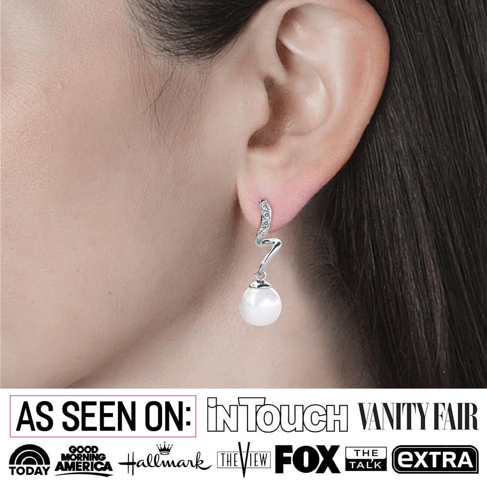 Cate & Chloe Ophelia 18K White Gold Dangle Earrings with Swarovski Crystals & Freshwater Pearl - Elegant Drop Earrings for Women & Girls - Perfect Jewelry Gift for Weddings, Parties & Special Occasions