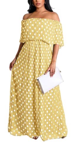 Tbahhir Women's Summer Off Shoulder Floral Print Maxi Dress - Plus Size Boho Beach Dress for Vacation, Party & Casual Wear
