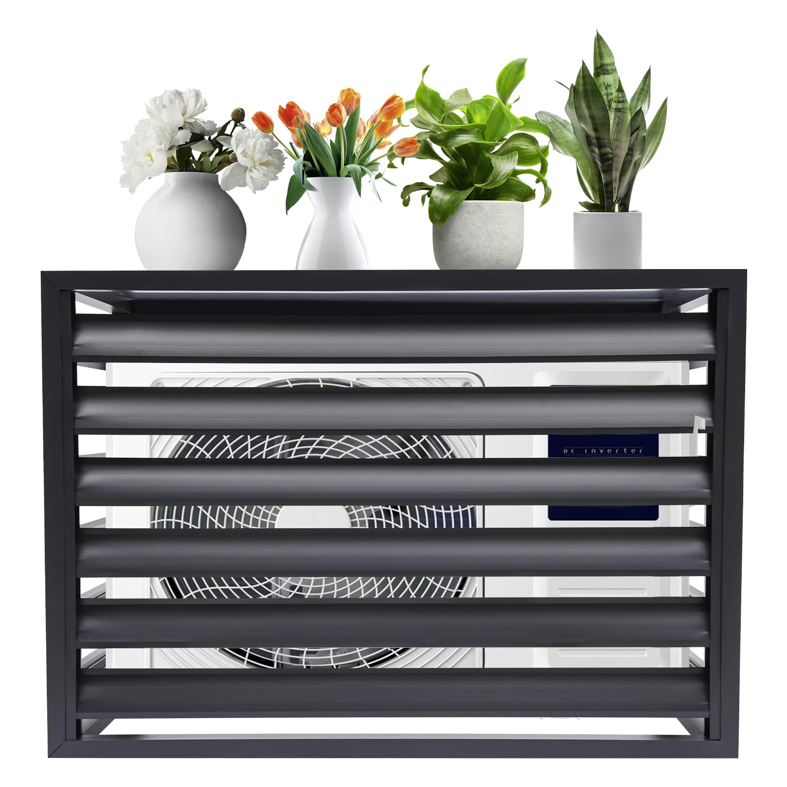 Outdoor AC Privacy Screen Fence Panel - Aluminum Alloy Air Conditioner Cover for Freestanding Units - Weatherproof Dark Grey AC Fence for Backyard, Patio & Deck Privacy Protection
