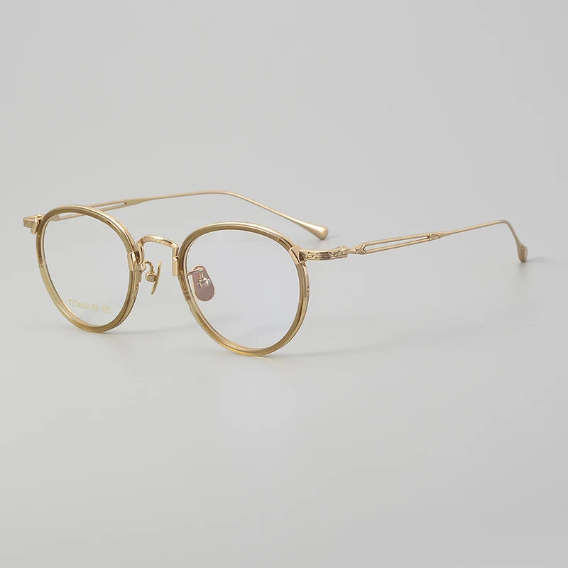 Unisex Black Full Rim Oval Titanium Acetate Eyeglasses E046 - Lightweight & Durable for Work, Reading & Fashion