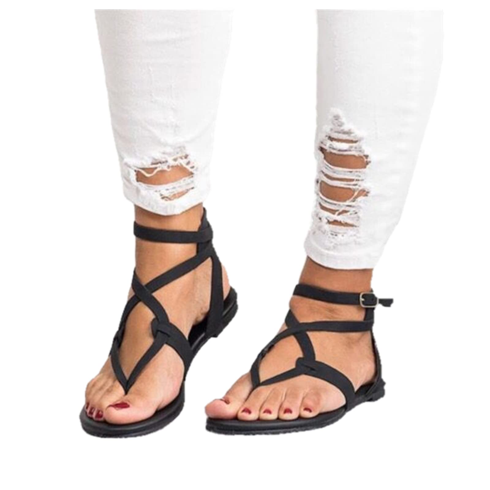 Women's Summer Sandals - Casual Strappy Flat Gladiator Sandals with Clip Toe for Beach, Dressy Occasions & Everyday Wear | Comfortable Thong Flip Flops for Walking, Travel and Vacation