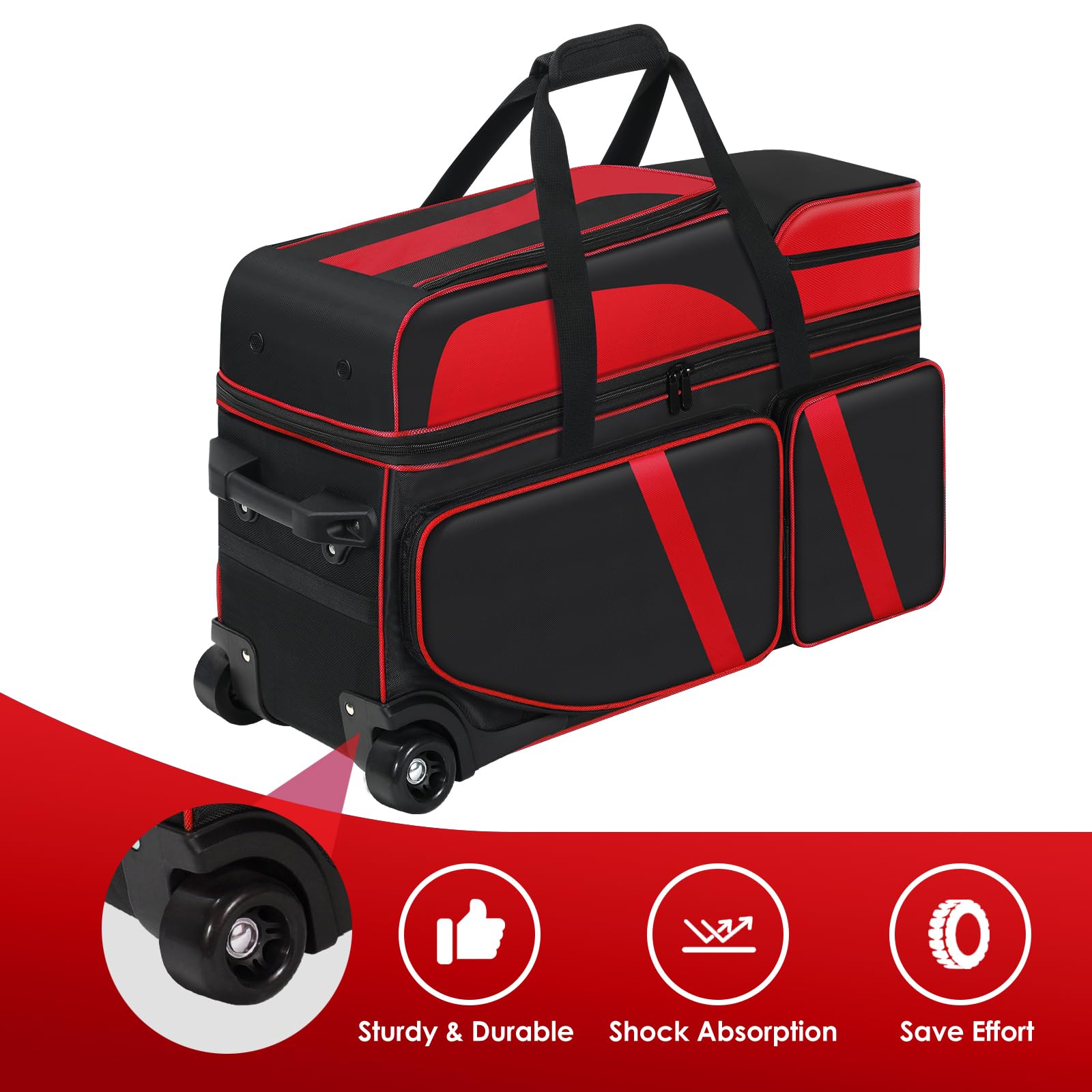 **4 Ball Bowling Roller Bag with Wheels & Retractable Handle - Multi-Pocket Design, Shoe Compartment & Color-Matching Tote - Perfect for League Play, Tournaments & Travel**