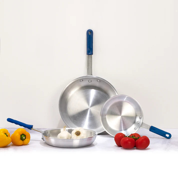 Winco Gladiator 10-Inch Nonstick Fry Pan with Blue Silicone Handle Sleeve - Aluminum Cookware with Natural Finish - Perfect for Sauteing, Frying & Everyday Cooking