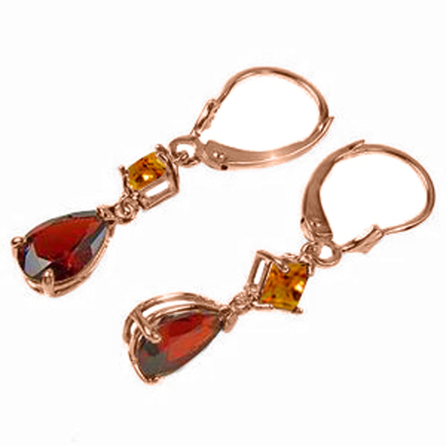 14K Rose Gold Dangling Earrings with Garnet and Citrine Gemstones - Elegant Jewelry for Women, Perfect for Weddings, Parties & Special Occasions