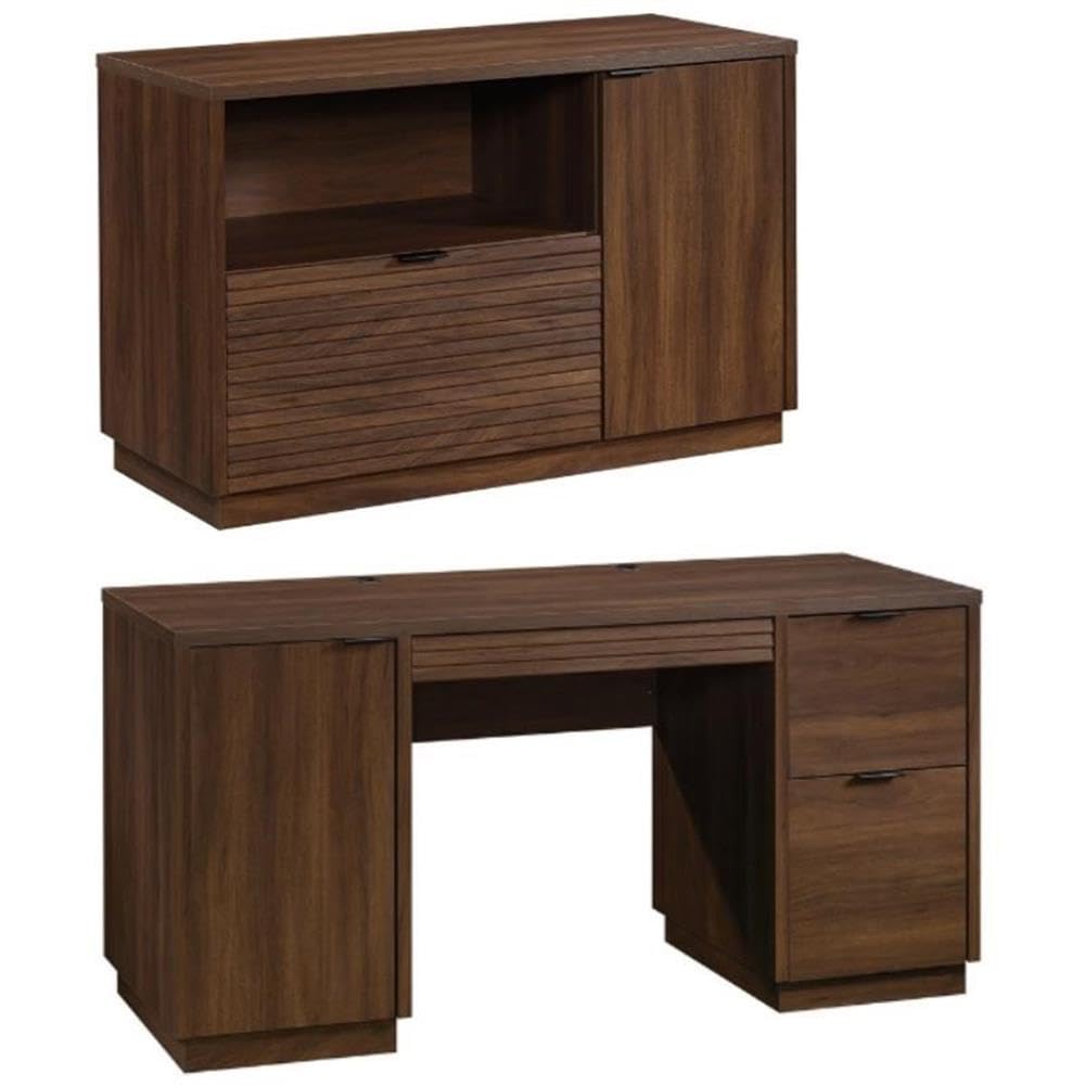 Home Office 2-Piece Set - Computer Desk with Wooden Storage Credenza for Small Spaces | Modern Workstation for Home Office, Study Room & Dormitory