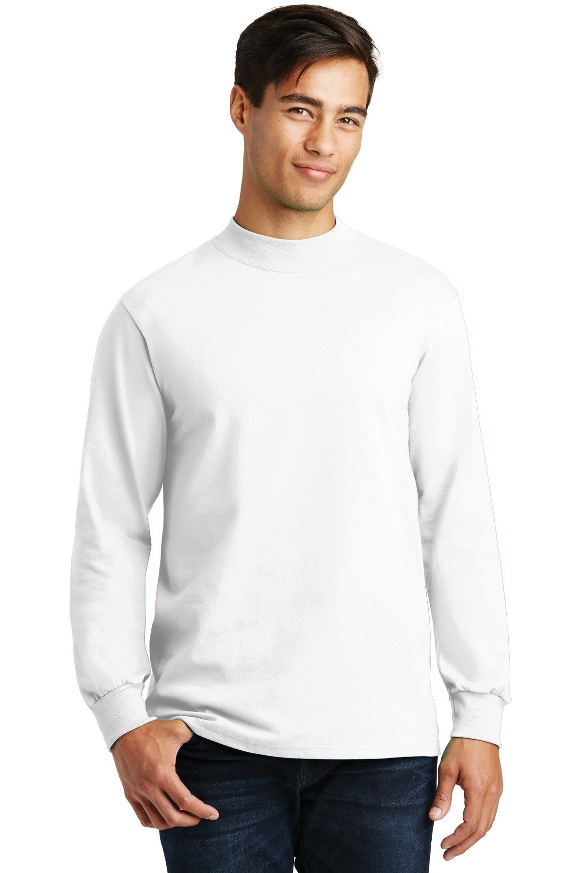 Port & Company PC61M Mock Turtleneck Long Sleeve Shirt - Comfortable Stretch Cotton Blend for Men & Women - Perfect for Work, Casual Wear & Layering