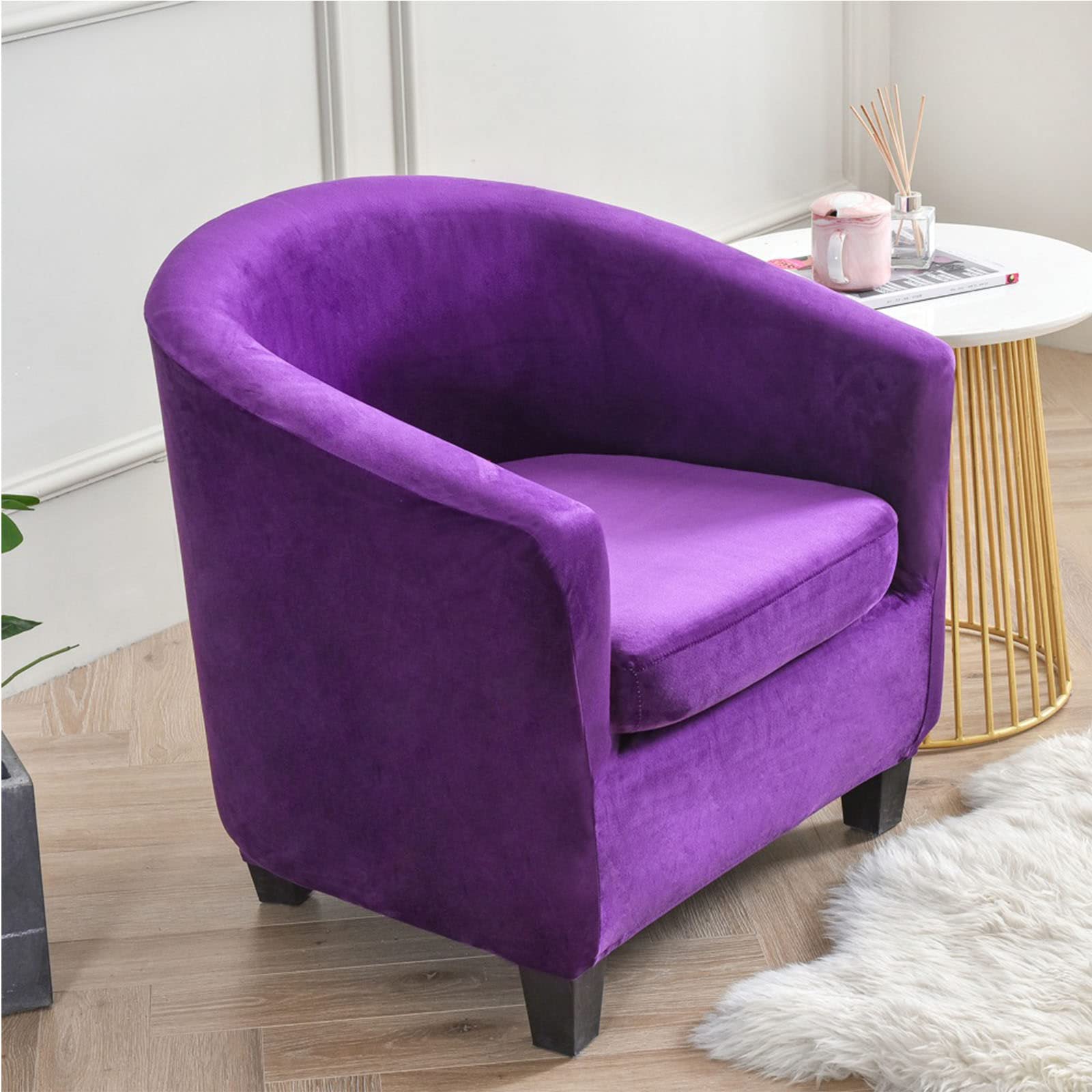 Velvet Tub Chair Covers 2-Piece Set - Soft Furniture Slipcovers for Club Chairs & Armchairs - New Purple Accent Cushion Protectors - Perfect for Living Room, Bedroom & Home Decor
